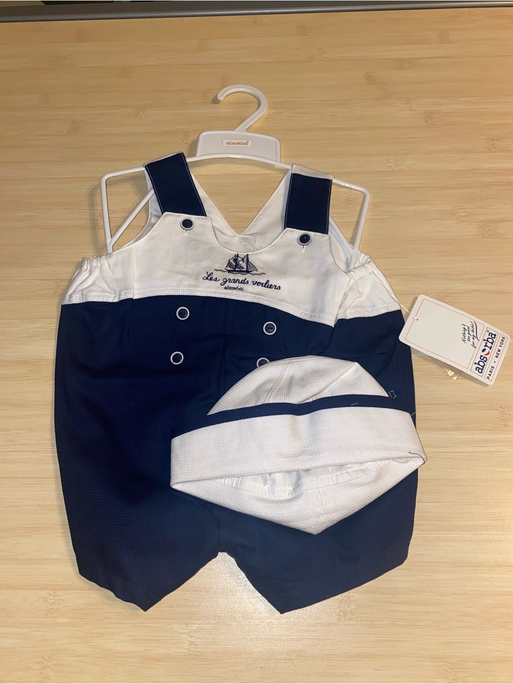 Baby Boy Clothes New Absorba Vintage 3 Month Sail Boat Nautical Romper Hat